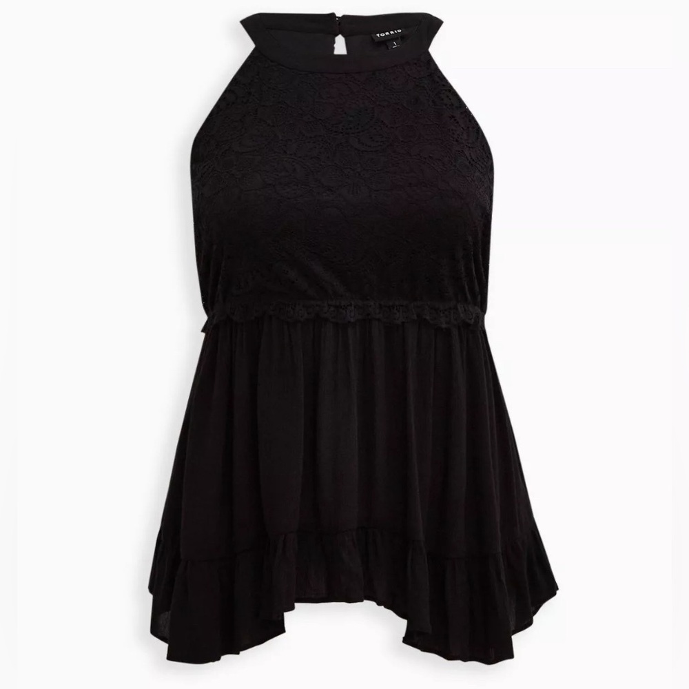 Torrid Babydoll Gauze With Lace Halter Black Tank Top |Size 3X
